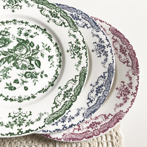 Plato de Cerámica para Cena de 8 Pulgadas con Patrón Floral Vintage <span class=keywords><strong>Inglés</strong></span>, Tres Colores, Plato de Cerámica - Product Image 4