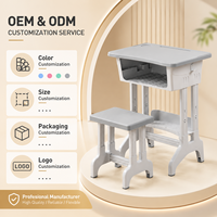 Ensemble table et chaise d'étude moderne en plastique, gain de place, léger, démontable, coins arrondis, hauteur réglable, durable, pour usage primaire