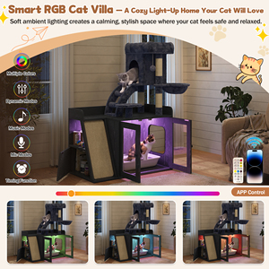 Litter Box Enclosure With <b>Cat</b> Tree Sisal Scratching Board Storage Space Modular Indoor Playground - Product Image 4