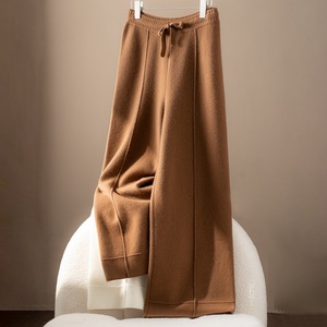 Nouveau <span class=keywords><strong>pantalon</strong></span> ample mi-long en pur cachemire tendance automne-hiver pour <span class=keywords><strong>femme</strong></span>, taille haute, décontracté, en <span class=keywords><strong>velours</strong></span> fluide, longueur ras du sol, tricoté - Product Image 1