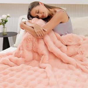 Plaids Sherpa en fausse fourrure 100 % polyester, super épais et doux, taille King/Queen, couvertures chaudes et moelleuses - Product Image 2