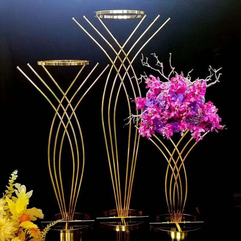 150cm Mermaid tall metal flower stand display road lead luxury gold flower stand wedding centerpiece walkway