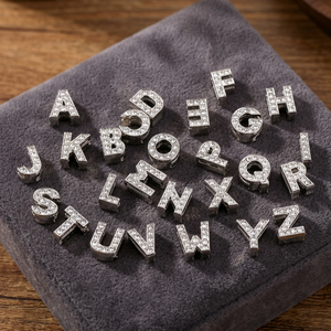 10mm rhinestone alphabet <b>slider</b> charm, A-Z letter charms for <b>bracelet</b>, initial slide charm with crystal - Product Image 2