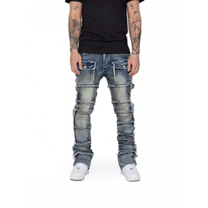Jeans skinny cargo pour homme, coupe slim, effet usé, multi-poches, style streetwear hip-hop, pantalon en denim tendance - Product Image 6