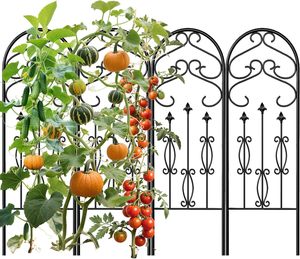 Treillis de jardin en <span class=keywords><strong>fer</strong></span> antirouille noir 4 panneaux de fil de <span class=keywords><strong>grille</strong></span> murale pour vignes en pot légumes Patio décor à la maison - Product Image 1