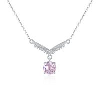 Collier pendentif en argent sterling S925 en forme de V avec pierre taillée en forme de feu d'artifice, collier pour femmes, luxe léger, zircone rose