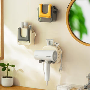 Support mural élégant pour sèche-cheveux, blanc, rectangulaire, pour rangement d'angle, durable, sans perçage, pour salle de bain - Product Image 4