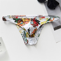 Best-seller Slip confortable en soie glacée imprimée pour homme avec string élastique à taille basse Bikini sexy en nylon pour homme G-string