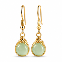 Boucles d'oreilles pendantes en pierre précieuse naturelle en forme de goutte, plaquées or, avec crochets pour femmes