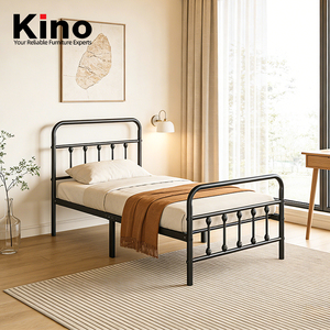 Lit en métal personnalisable <span class=keywords><strong>de</strong></span> style français, structure silencieuse <span class=keywords><strong>à</strong></span> mortaise et tenon, OEM ODM, pour hôtel, appartement, dortoir, chambre <span class=keywords><strong>à</strong></span> coucher - Product Image 1