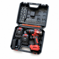 Perceuse-visseuse sans fil 21V sans balais 60 Nm avec mandrin auto-serrant, kit de perçage avec 2 batteries, chargeur, embouts et mallette pour le travail du bois