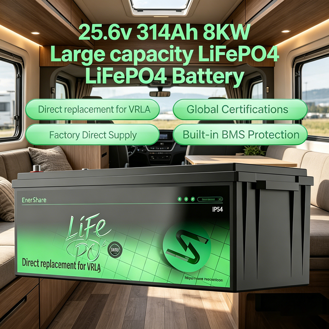Enershare Large Capacity 8kwh Lithium Ion Batteries 24v 314Ah Lifepo4 Solar Battery Pack VRLA Direct Replacement