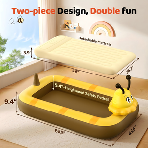 Bee Shaped Kids <b>Inflatable</b> Travel Bed with Safety Rails for Toddlers Camping Home - Product Image 2