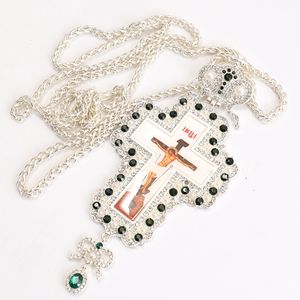 ZD064 La más nueva cruz pectoral del sacerdote de la Iglesia Ortodoxa de aleación chapada en plata con esmalte Salvador Icono Collar de regalo espiritual - Product Image 5