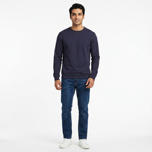 Sweat-shirts brodés sur toute la surface en molleton double couche 100 % coton bleu marine personnalisés - Product Image 1