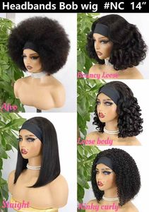 Perruque Bob à Bandeau Sans Colle en Cheveux Humains Remy Brésiliens Frisés Crépus de 14 Pouces, Personnalisée en Gros, Densité 200%, Noire, pour Femmes - Product Image 6