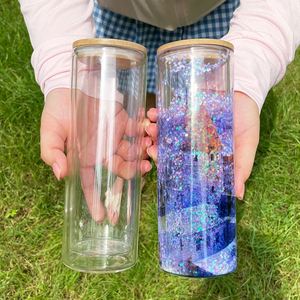 Gobelet en verre transparent à double paroi de 20 oz pour sublimation de strass, gobelet en verre droit de 12 oz avec couvercle en bambou - Product Image 4