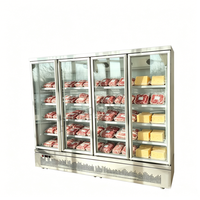 Vitrine réfrigérée verticale à quatre portes vitrées avec congélateur bas, réfrigérateur commercial pour boissons, fruits, gâteaux et lait