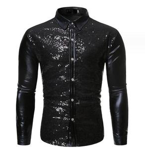 Camicie firmate con lustrini e paillettes da uomo nuova camicia da discoteca lucida a manica lunga Costume da ballo da Nightclub - Product Image 3