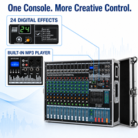Table de mixage amplifiée 12 canaux EP-12ant 600W x 2 avec amplificateur de puissance, flight case, égaliseur 6 bandes, 24 DSP, USB, Bluetooth, 48V pour scène live et église