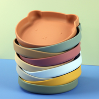 OKOLAY Assiette de repas et compartimentée pour bébé en silicone souple écologique, motif ours