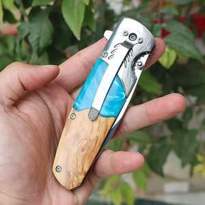 سكين جيب قابل للطي بمقبض خشبي رائج البيع وصل حديثًا 440C صلب للتخييم في الهواء الطلق بقاء تكتيكي OEM محمول لمدة 3 سنوات - Product Image 5