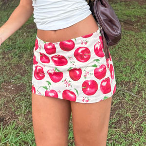 Wholesale Women Y2K <b>Sweet</b> Cute Apple Print Bodycon Mini Skirt High Waist Slim Fit Sexy Pencil Skirt - Product Image 3