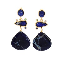 Empire Jasper Stones Designer Stud Chandelier Boucles d'oreilles Nouveaux bijoux en laiton hypoallergénique avec turquoise pour les fêtes
