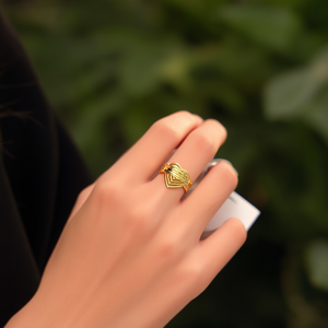 แหวนแฟชั่น สแตนเลสสตีล 316L ชุบทอง PVD ดีไซน์รูปหัวใจ ปรับขนาดได้ สำหรับผู้หญิง - Product Image 3