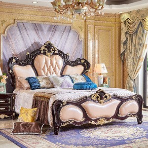 <span class=keywords><strong>Lit</strong></span> Royal Classique en Cuir de Vachette, Nouveau Design, Ensemble de Meubles de Chambre à Coucher de Luxe en Bois Sculpté - Product Image 3