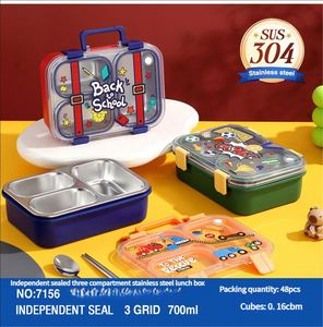 กระเป๋าถือพิมพ์ลาย 3 มิติ กล่องข้าวสแตนเลส 3 ช่อง (700 มล.) พร้อมภาชนะใส่อาหารเด็กแบบซิลิโคนกันรั่วแยกชิ้น - Product Image 3