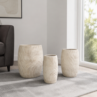 Grosir 3PCS Set Pot Bunga Fiber Clay Ukuran Sesuai Pesanan, Dekoratif untuk Rumah, Taman, Meja, dan Lantai