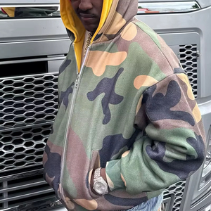 <span class=keywords><strong>Felpa</strong></span> Oversize Reversibile <span class=keywords><strong>con</strong></span> Stampa <span class=keywords><strong>Mimetica</strong></span> a Doppio Strato e Doppio <span class=keywords><strong>Cappuccio</strong></span>, Stile Streetwear, per Uomo - Product Image 2