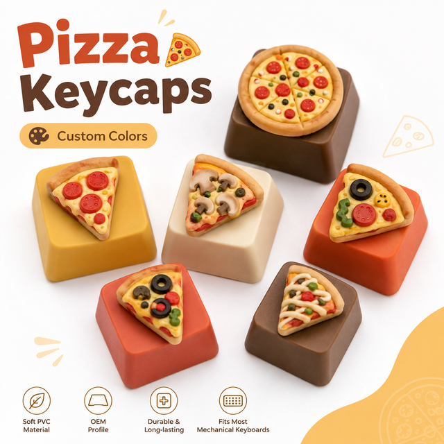 Custom Colors Pizza Keycaps OEM Profile Soft PVC Durable Food Key Cap Novelty Artisan Keycaps for Mechanical Keyboard