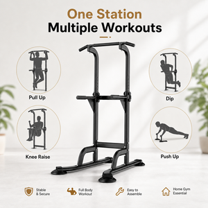 Torre de Ejercicios Ajustable de Acero Resistente FLOWA con 6 Niveles de Altura, Estación de Dominadas y Flexiones para Entrenamiento de Fuerza en Casa - Product Image 6