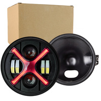 Phare rond de 7 pouces avec coque en forme de baril, style fumé, feu de jour rouge, adapté au montage sur moto