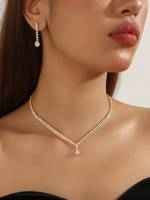 Ensemble de bijoux MJ 3 pièces en pierre naturelle simple et exquise, comprenant un collier, des boucles d'oreilles et une bague, pour femmes, à porter au quotidien, pour les mariages et les fêtes