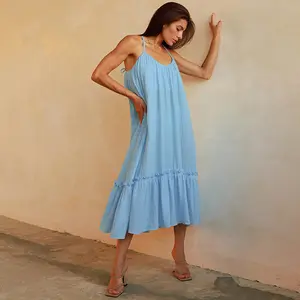 Summer Loose Nightgown Sling Girl Nightdress Lace Up Backless Cotton Night Dress For Women 2024