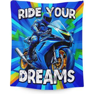 <b>Blue</b> Motorbike Rider Dreams Flannel <b>Blanket</b> <b>Throw</b> <b>Blanket</b> Nap <b>Blanket</b> Fade Resistant Lightweight for Travel Camping Custom Print - Product Image 1