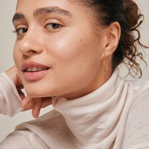 Nouveau de haute qualité délicat plaqué or 18 carats argent 925 classique élégant organique Double boucle Double boucle chaîne boucles d'oreilles goutte - Product Image 2