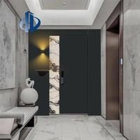 Porte d'entrée simple de sécurité en aluminium moulé, style luxe léger chinois, avec panneau latéral à texture marbre personnalisée, pour une maison, une conception unique