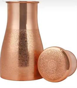 เหยือกน้ำทองแดงบริสุทธิ์กันรั่วซึมทำด้วยมือขนาด1000มล. เหมาะสำหรับดื่มในห้องครัวสำนักงานและของขวัญจากผู้จำหน่ายอินเดีย - Product Image 2