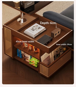 NKAHS Modern Wooden Living Room Coffee Table With Storage Shelves And Wheels For Home Furniture - Product Image 3