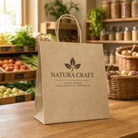 Sac fourre-tout en papier kraft brun avec impression de logo personnalisé et poignée en papier torsadé pour les courses, les supermarchés, le commerce de détail et l'emballage