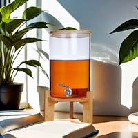 Conteneur à eau et à vin de 11 L en verre borosilicate, distributeur de jus, bocaux de stockage avec poignée, couvercle en bambou et robinet