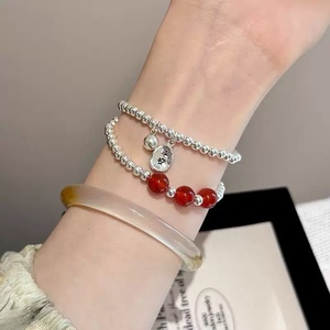 S925 Sterling Silver Red Agate <b>Bracelet</b> Women's Chinese Style Lucky <b>Beads</b> Stackable Jewelry Everyday Wear - Product Image 5