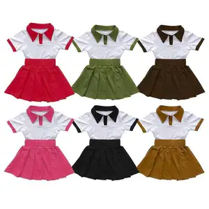 Girls Clothing Sets Letter Splice Short Sleeve+Solid Pleated Skirt Summer Girls' Casual Short Sleeve 2 Piece Set