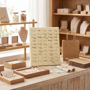 Linen Fabric Vertical <b>Ring</b> Display Board 20x9x24.5cm Multi Compartment Jewelry Storage Nordic Style Display Rack - Product Image 1