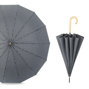 새로운 미니멀리스트 스트라이프 16 본 방수 목재 손잡이 스트레이트 우산은 아웃도어 우산으로 맞춤화할 수 있습니다. - Product Image 1