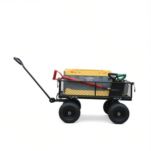 Garden Wheelbarrow Cart 4 Wheels Metal Tray Manual <b>Transport</b> Firewood Outdoor Use - Product Image 1